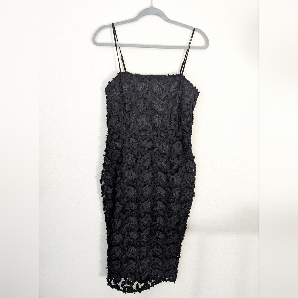 Cooper St Textured Black Roses Cami Bodycon Midi Strap Dress Size 6